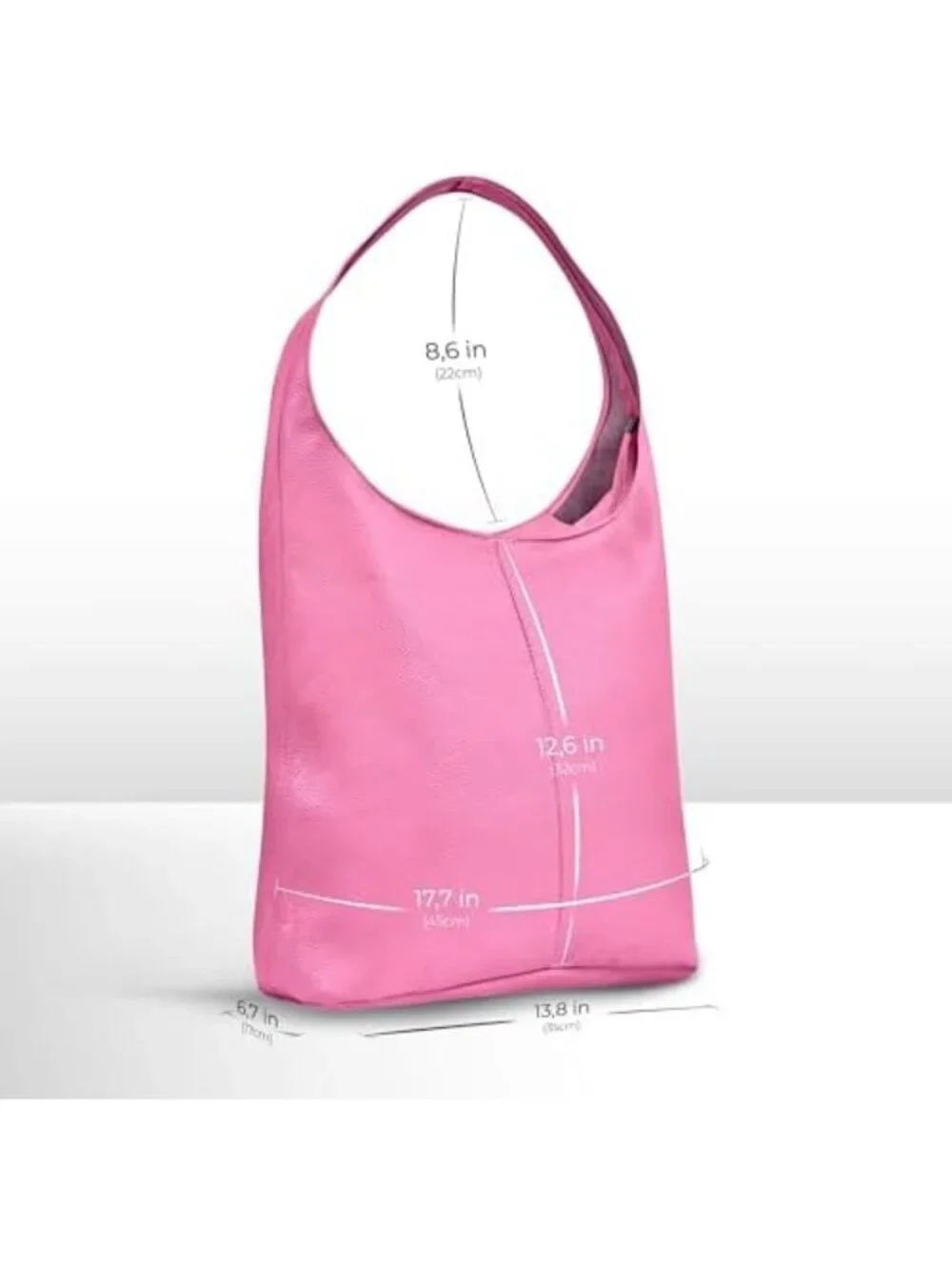Soft Pink Genuine Leather Hobo Bag | Large Slouchy Shoulder Tote with Zipper